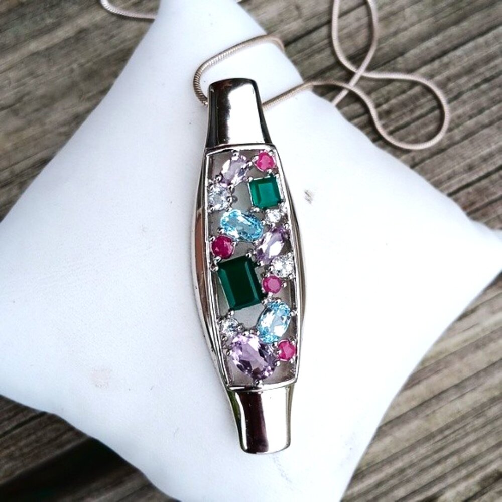 RUBY EMERALD AMETHYEST TOPAZ STERLING NECKLACE